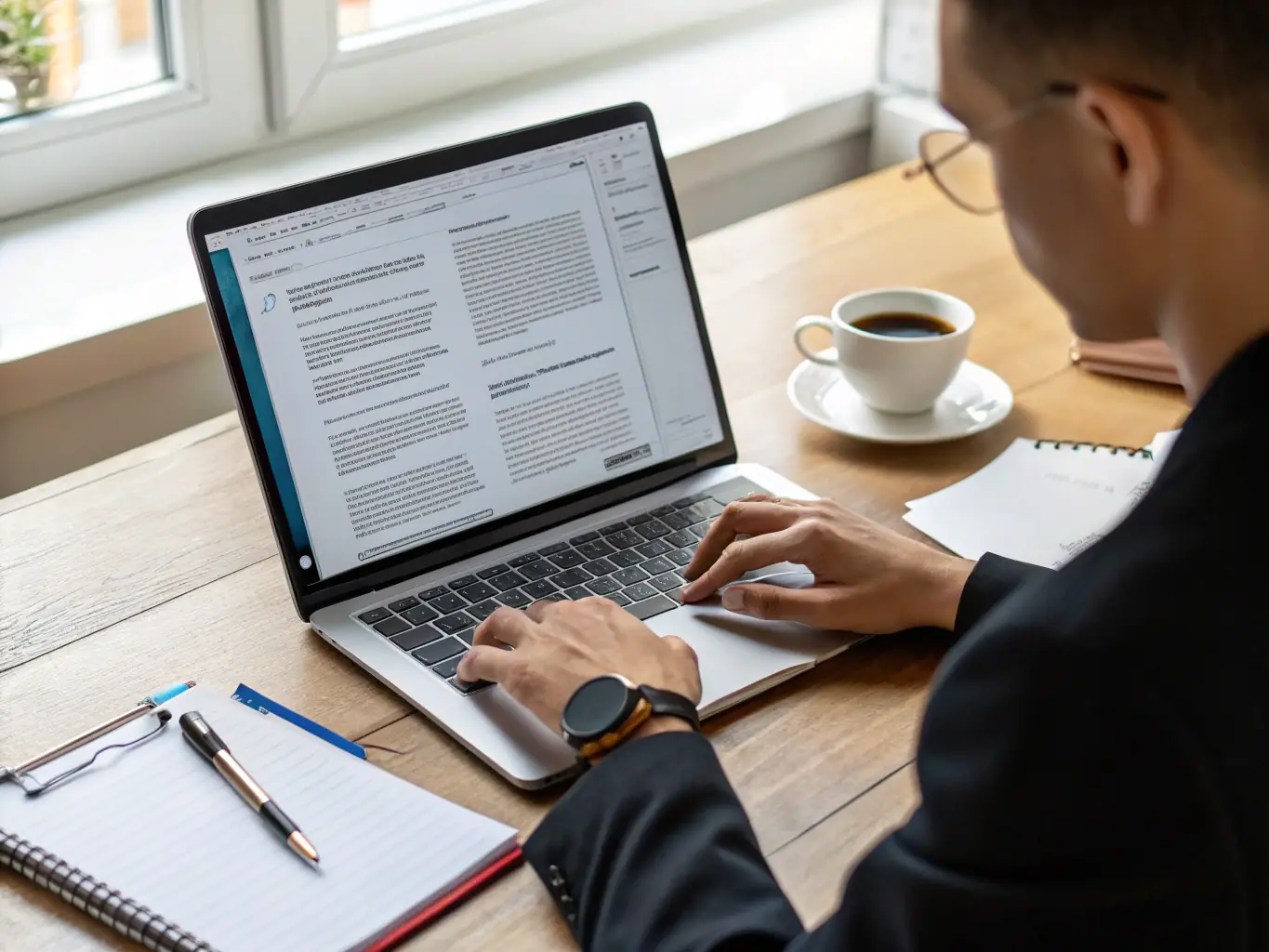 A professional using Arhivator Pro on a laptop, showcasing the platform's intuitive interface and document organization features. The setting is a modern office, emphasizing productivity and efficiency.